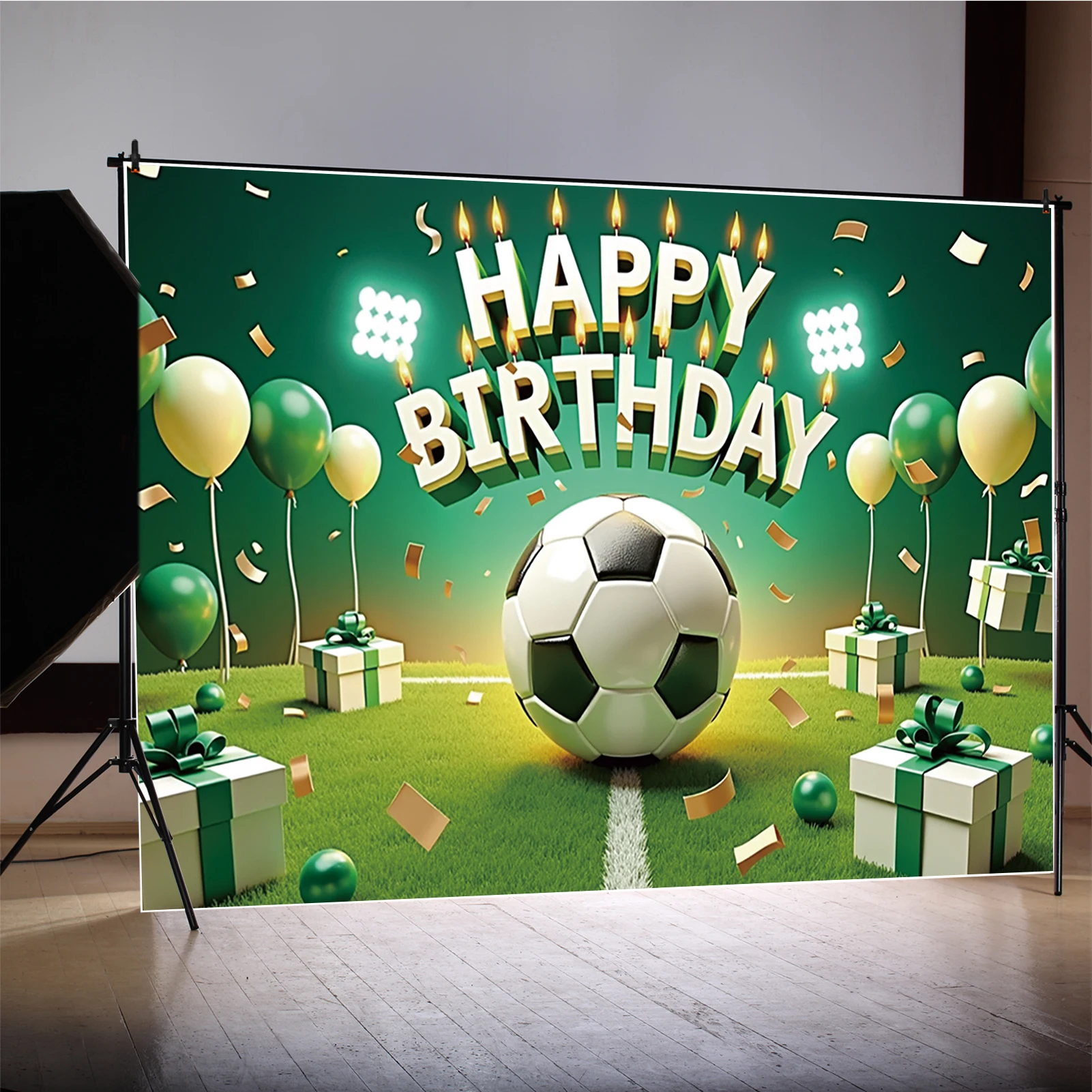 ดวงจันทร์. QG Happy Boy Birthday Party ตกแต่งการถ่ายภาพฉากหลังสีเขียวฟุตบอลฟุตบอลพื้นหลังเด็กทารก Photo Studio