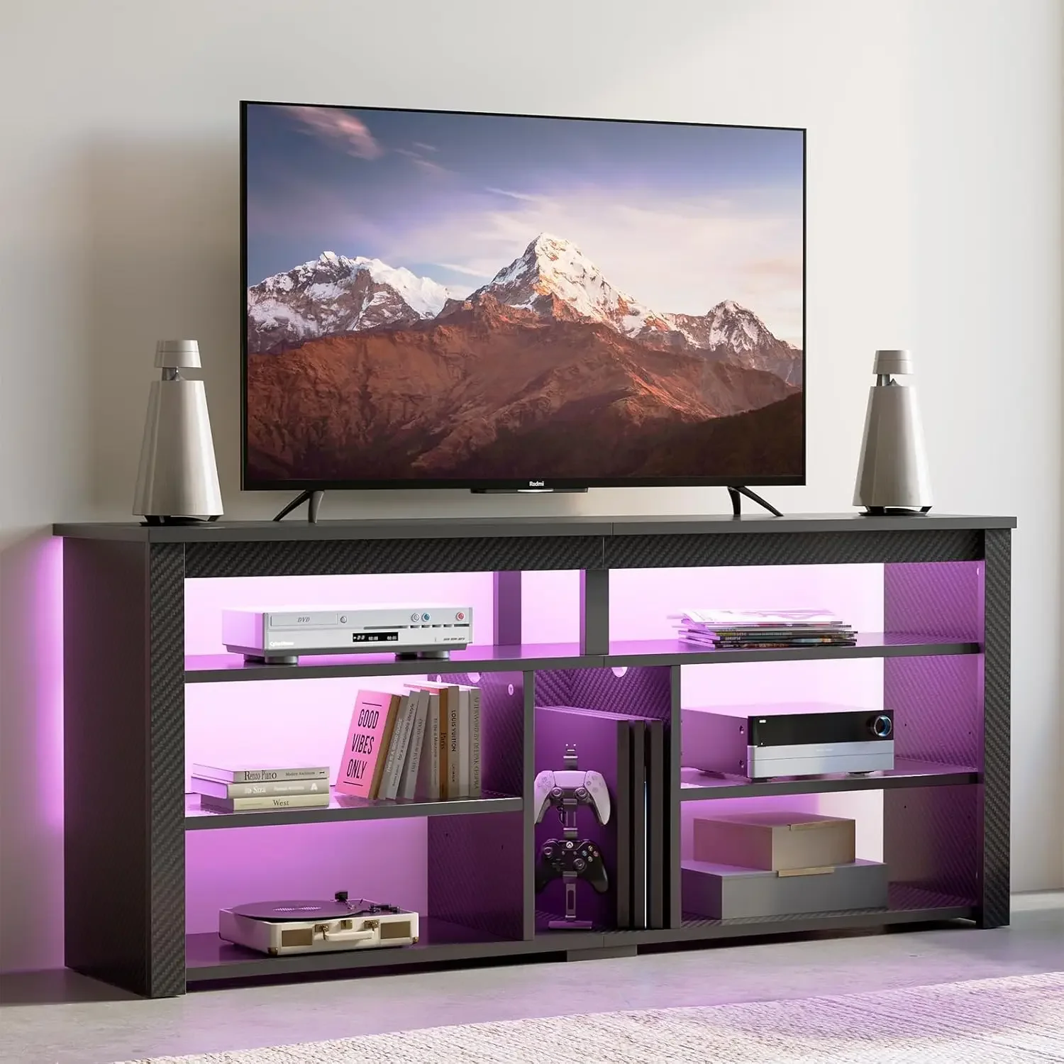 

LED Tall Entertainment Center, 55 Inch TV Stand For 55/60/65 Inch TV, Gaming TV Cabinet With Storage For PS5 Xbox|