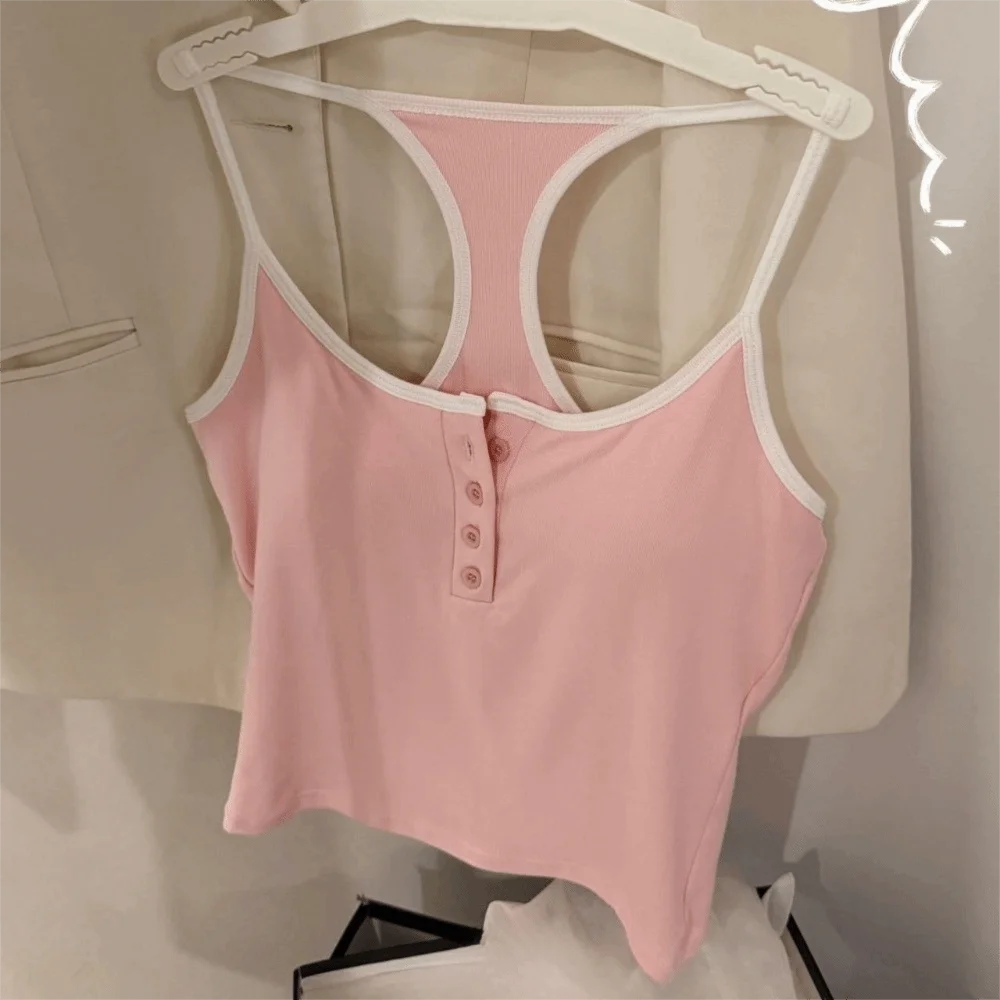 Built-in Chest Pad Padded Camisole Vest Backless Design Elastic Slim Fit Women Camisole Top Cotton Blend Slim Fit Vest