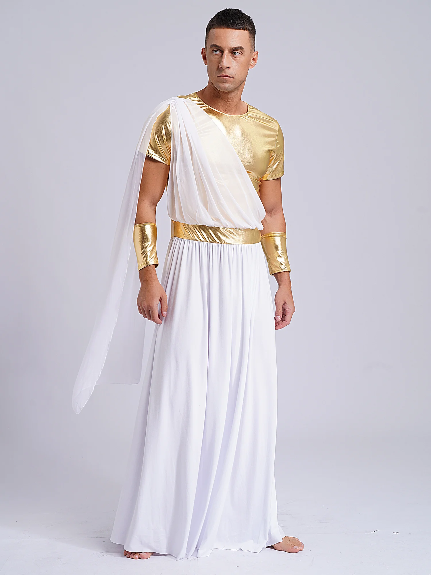 Ancient Greek God Costume Roman Toga Egyptian Tunic with Gloves Men's 2Pcs Halloween Outfits Xmas/Halloween Cosplay Party XXXL view 3