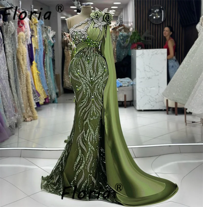 Green Mermaid Party Dresses Beaded Long Evening Luxury Dress 2024 Wedding Guest Dress Women Vestidos para mujer elegantes fiesta