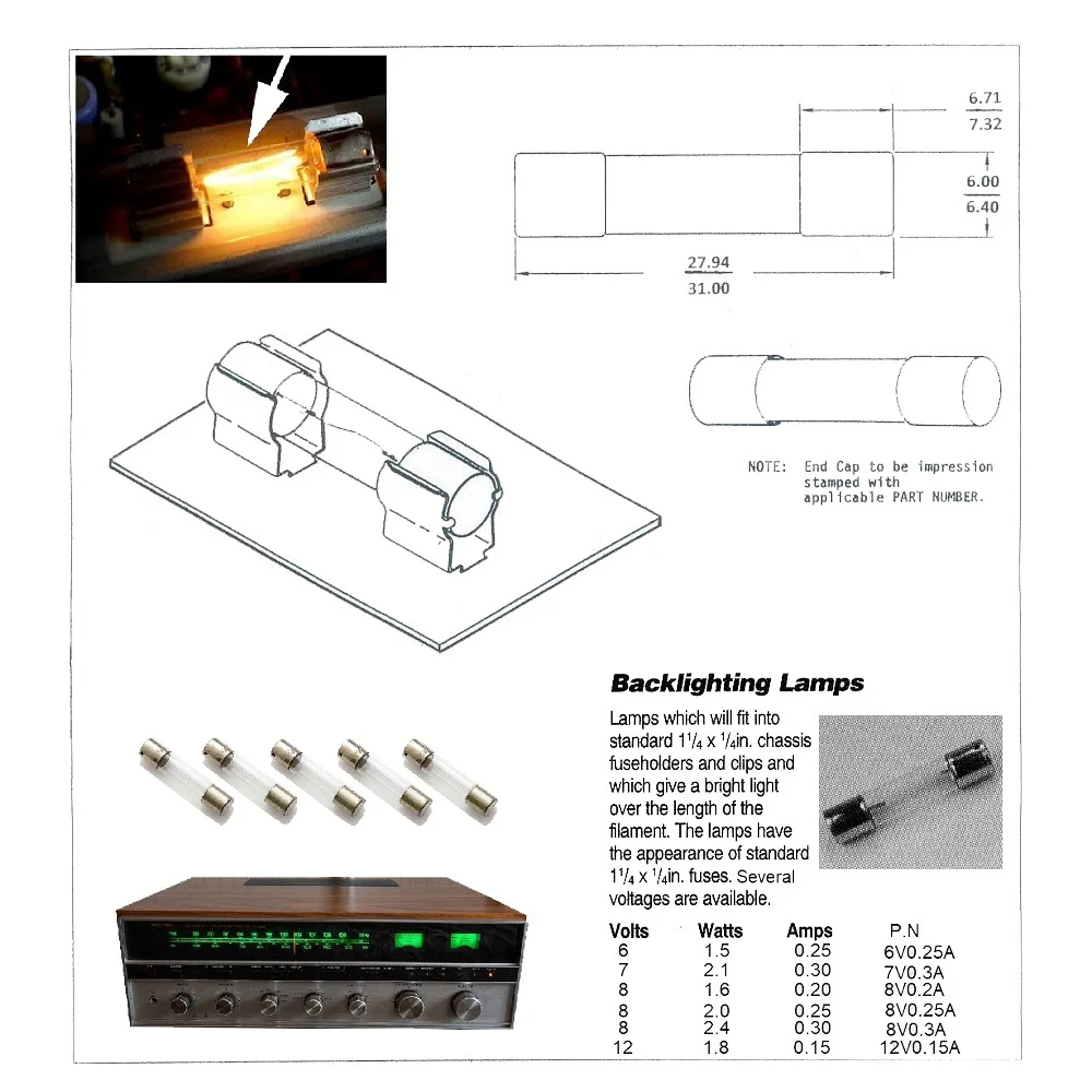 

10 New Incandescent Fuse Lamps Pilot Light Bulbs Fit Marantz Sansui Kenwood Sony Pioneer and Many Hi-Fi Audio Receivers