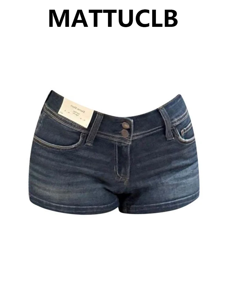 شورت نسائي أمريكي عتيق من قماش الدنيم منخفض الارتفاع أبي Y2K 2000s Harajuku High Street College Style جينز بنطال ساخن Coquette Gyaru جديد