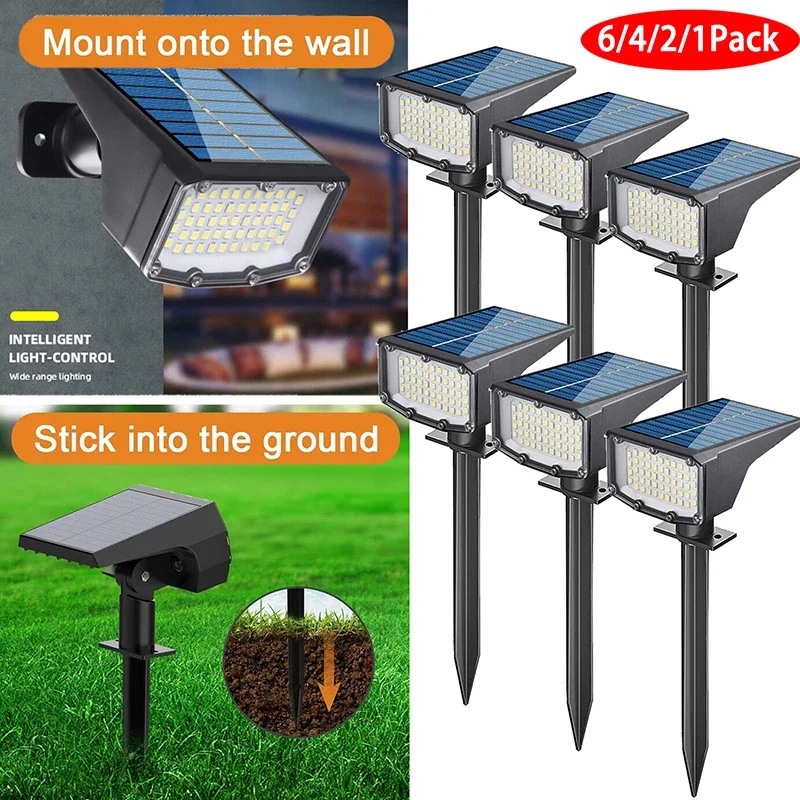 1/2/4/6Pcs Solar Spot Lights Outdoor 53LED Spotlight Waterproof Solar Flood Wall Lamp for Landscape Patio Pathway Garden