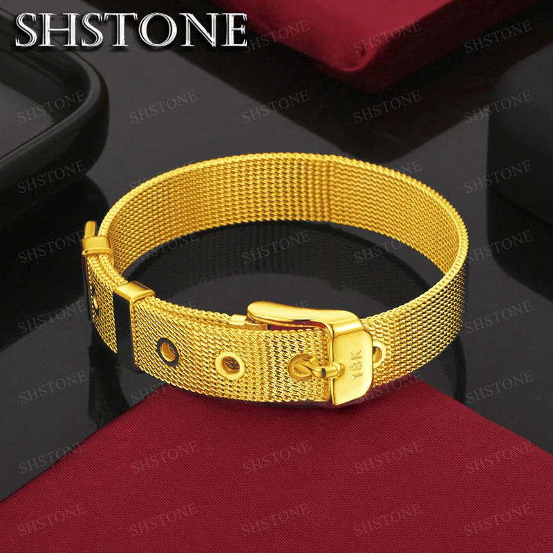 18K Gold 14 Wide Strap Bangle Bracelet For Woman Men Party Wedding Fashion Jewelry Lovers Birthday Gifts