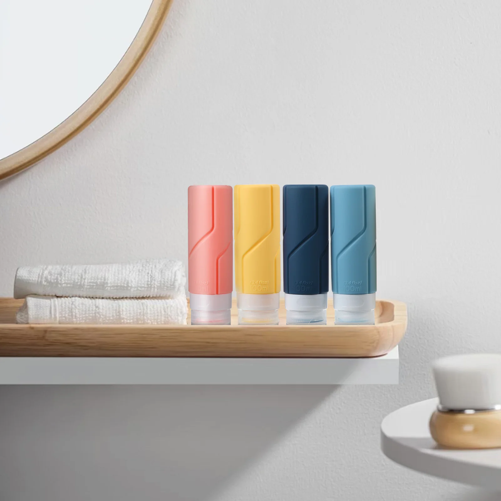 

4pcs Silicone Travel Bottles 100Ml Reusable Toiletry Containers Shampoo Lotion Conditioner Refillable Set Travel Size For