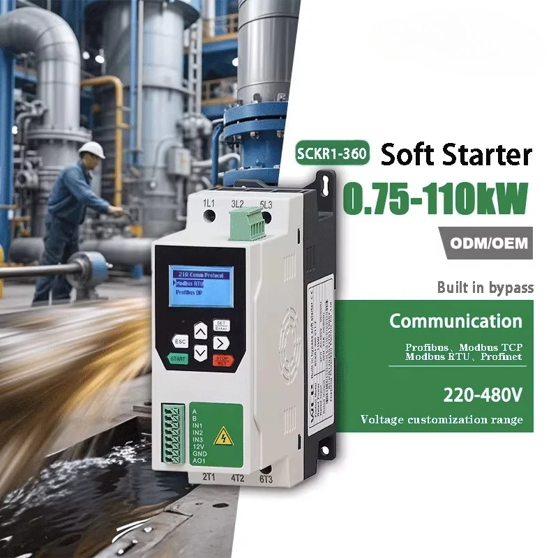 7.5KW 3-Phase Compact Solid-State Soft Starter 10HP Motor Starter Soft Start AC RS485 Communication IP65 Protection Stainless