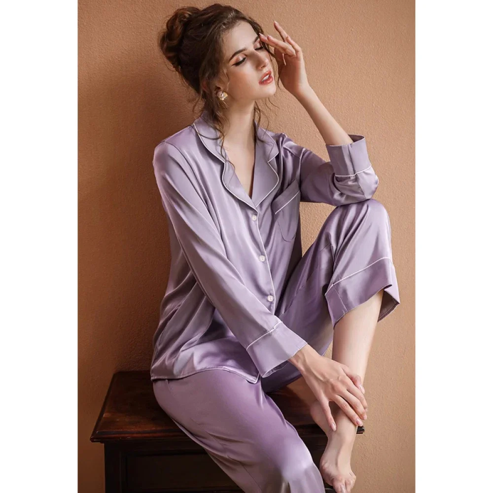 Solid Classic Elegant Fashion European and American Style Women\'s Homewear Spring Autumn 2024 New Lounges Female Y2k Pajamas