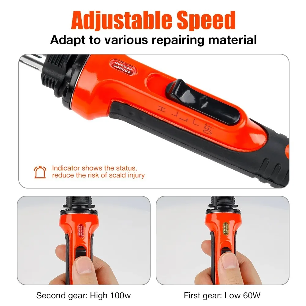 Soldador de plástico con temperatura ajustable, 50W/100W, para parachoques de coche y reparación de plástico, incluye herramientas de soldadura y alisado de PP/PE/ABS/PVC
