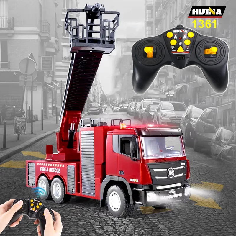 Huina 1361 1:18 caminhão de bombeiros com controle remoto 9ch simulação de liga brinquedo elétrico rc com função de spray de água para adultos/crianças