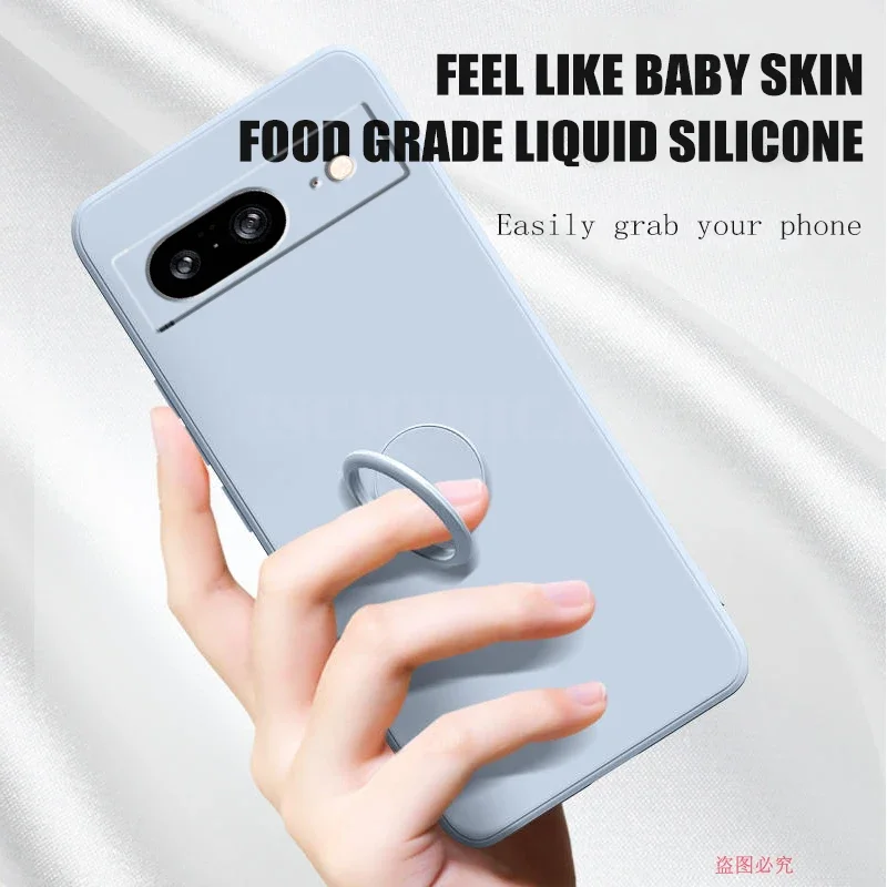 Case for Google Pixel 8 9 Pro XL Finger Ring Stand Holder Slicone Cover for Pixel 8 9A Solid Color Lens Protection Soft Funda