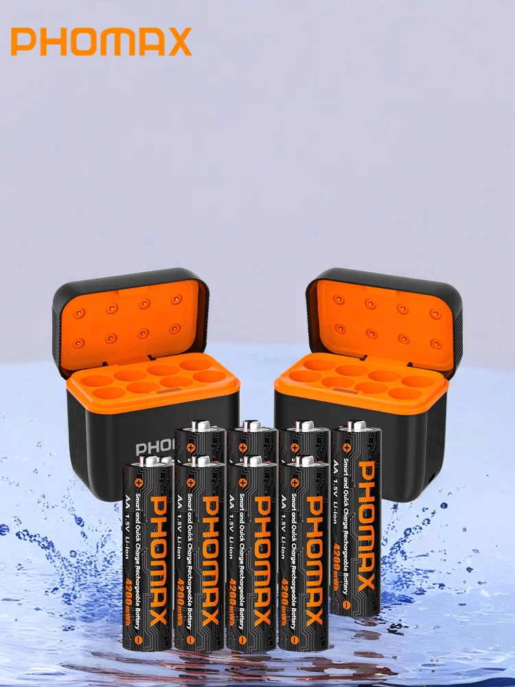 

PHOMAX 4200mWh Li-ion Battery 8pcs with 8 Slot High Efficiency Charging Station for Rechargeable Battery 1.5V Lithium Battery
