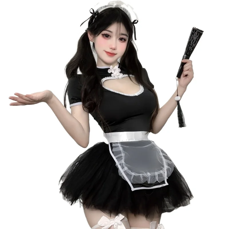 

Сексуальное нижнее белье: милый костюм горничной в стиле чонсам, комплект белья, костюм слуги, косплей, кружевной бэбидолл, униформа для эротических ролевых игр, соблазнительный наряд