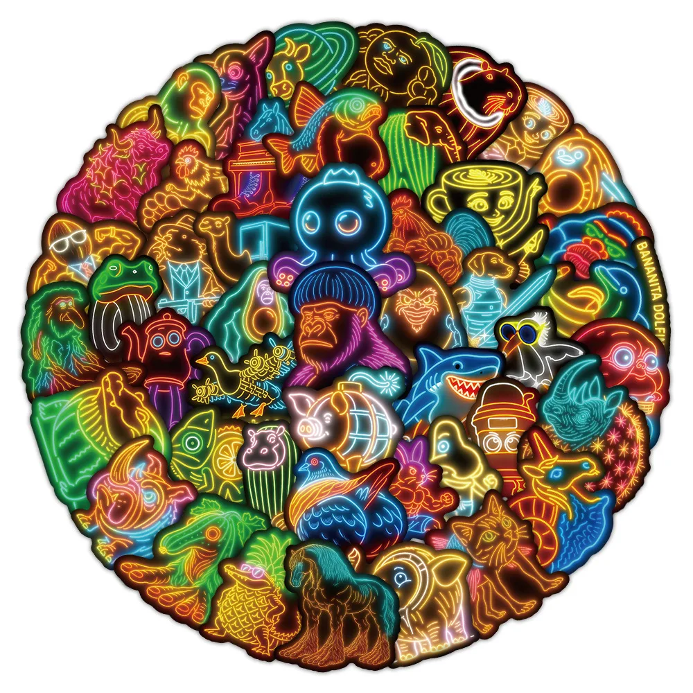 50PCS Cool Neon Abstract Animal Stickers Tung Tung Sahur Italian Brainrot Animals Decals DIY Luggage Phone Guitar Kids Toys