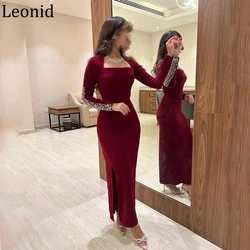 LEONID Prom Dress Mermaid Long Sleeve Beading Ankle-Length Square Collar Split Formal Party Evening Gown For Women فساتين السهرة