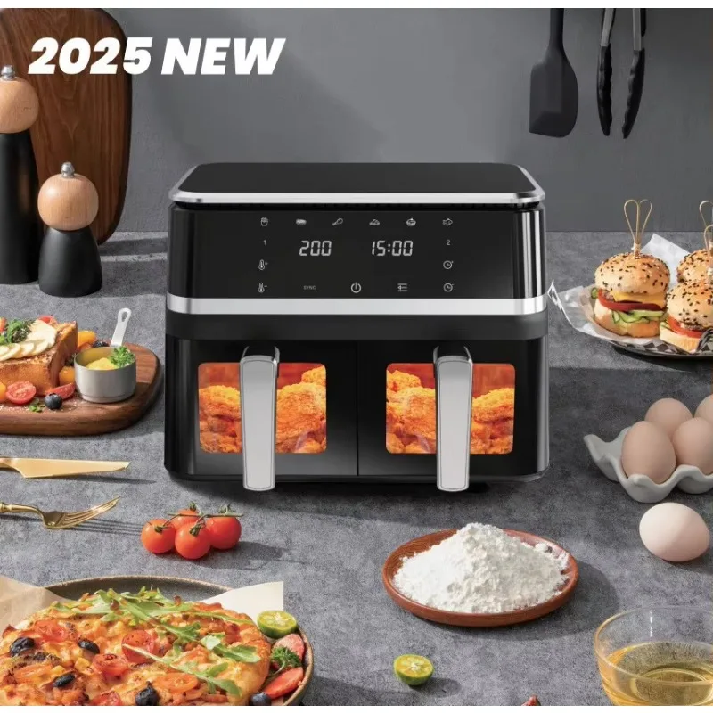 مقلاة هوائية من الفولاذ المقاوم للصدأ سعة كبيرة 12 لتر متعددة الوظائف مقلاة ذكية مزدوجة المزيج حديثة للاستخدام المنزلي