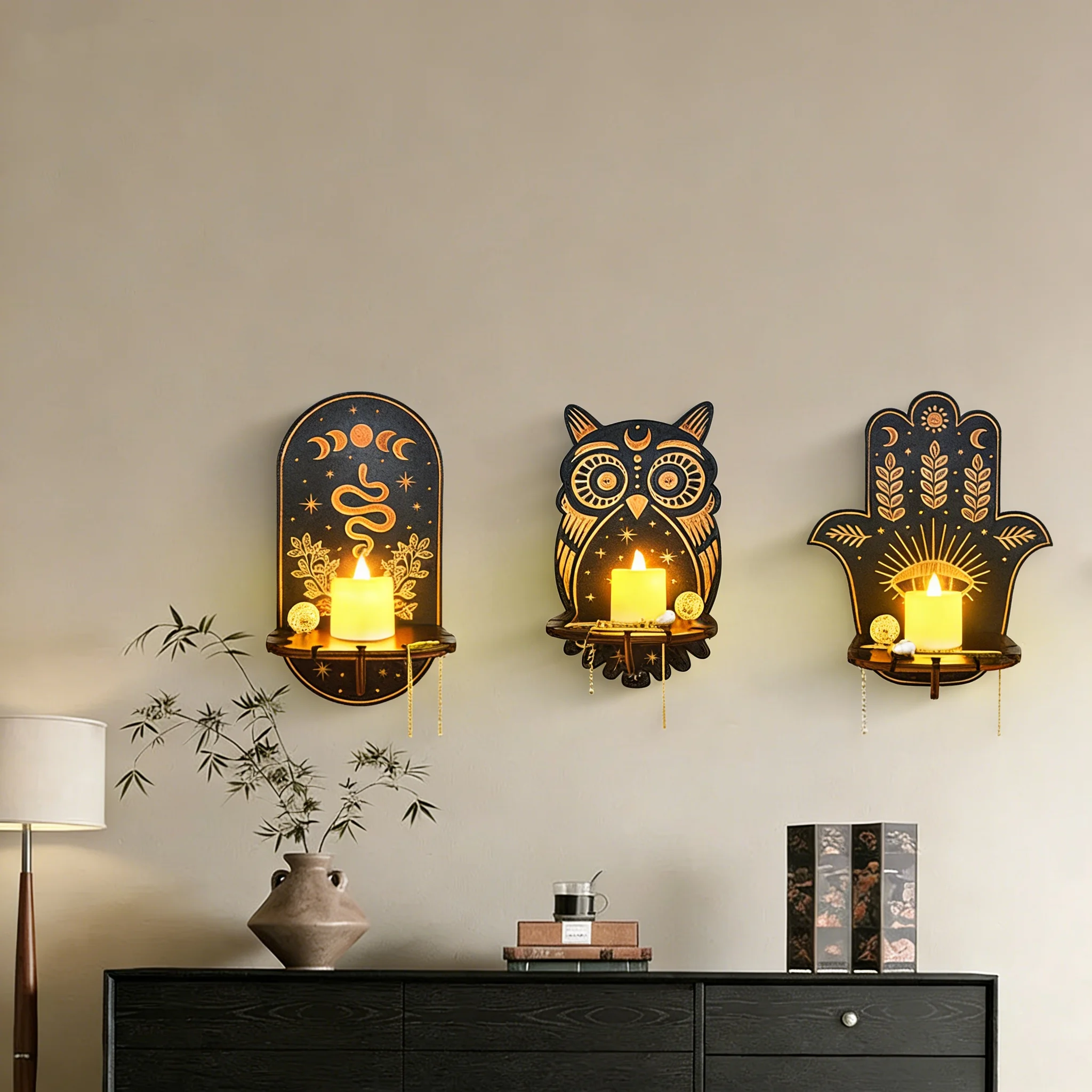 1Pc Halloween Wall Mounted Candle Holder Silicone Mold - Cat Moth Totem Pattern Epoxy Resin Mold for DIY Candle Stick Decor