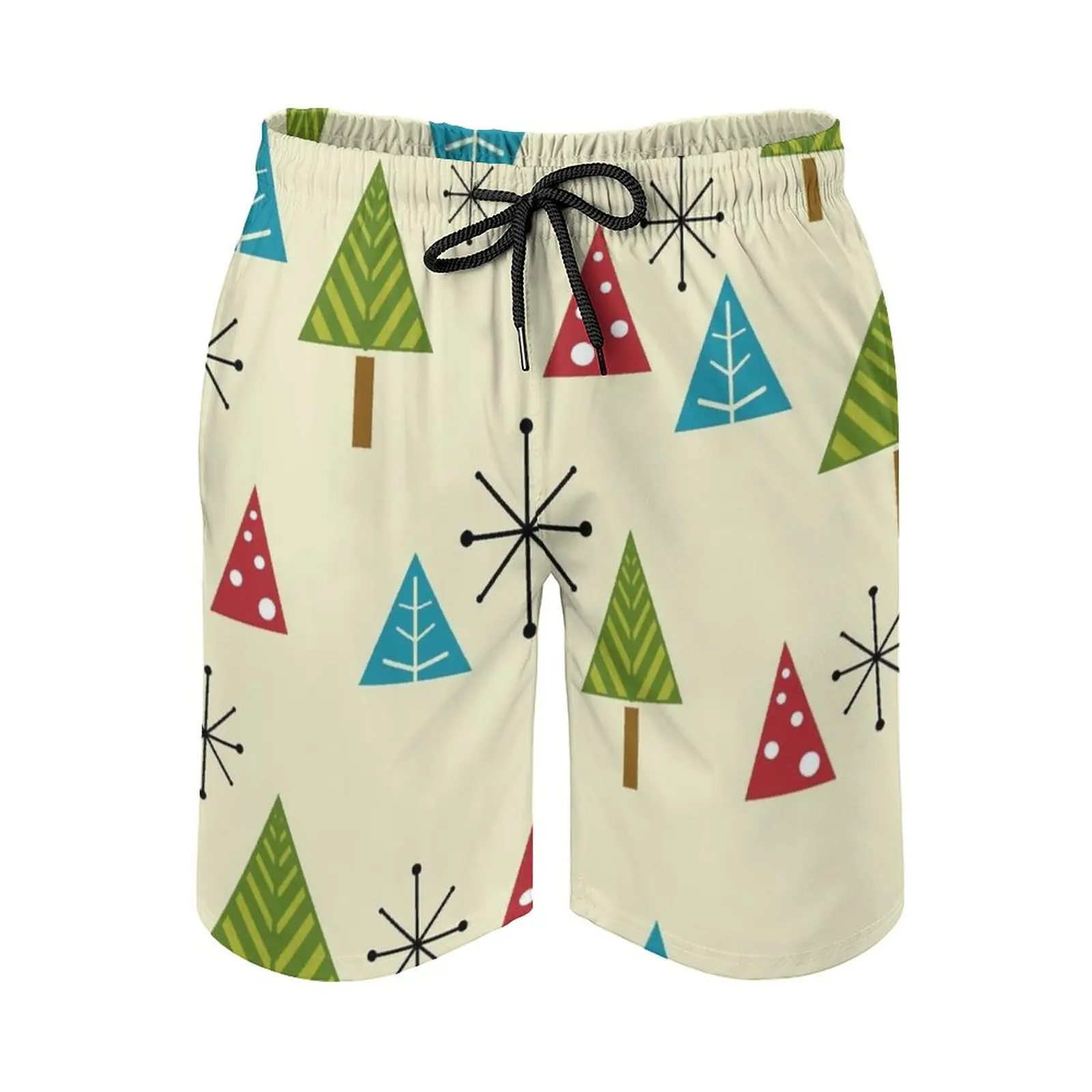 

Mid Century Modern Christmas Trees Men's Beach Shorts 3D Printing Loose Surf Board Shorts Beachwear Mid Century Modern Atomic