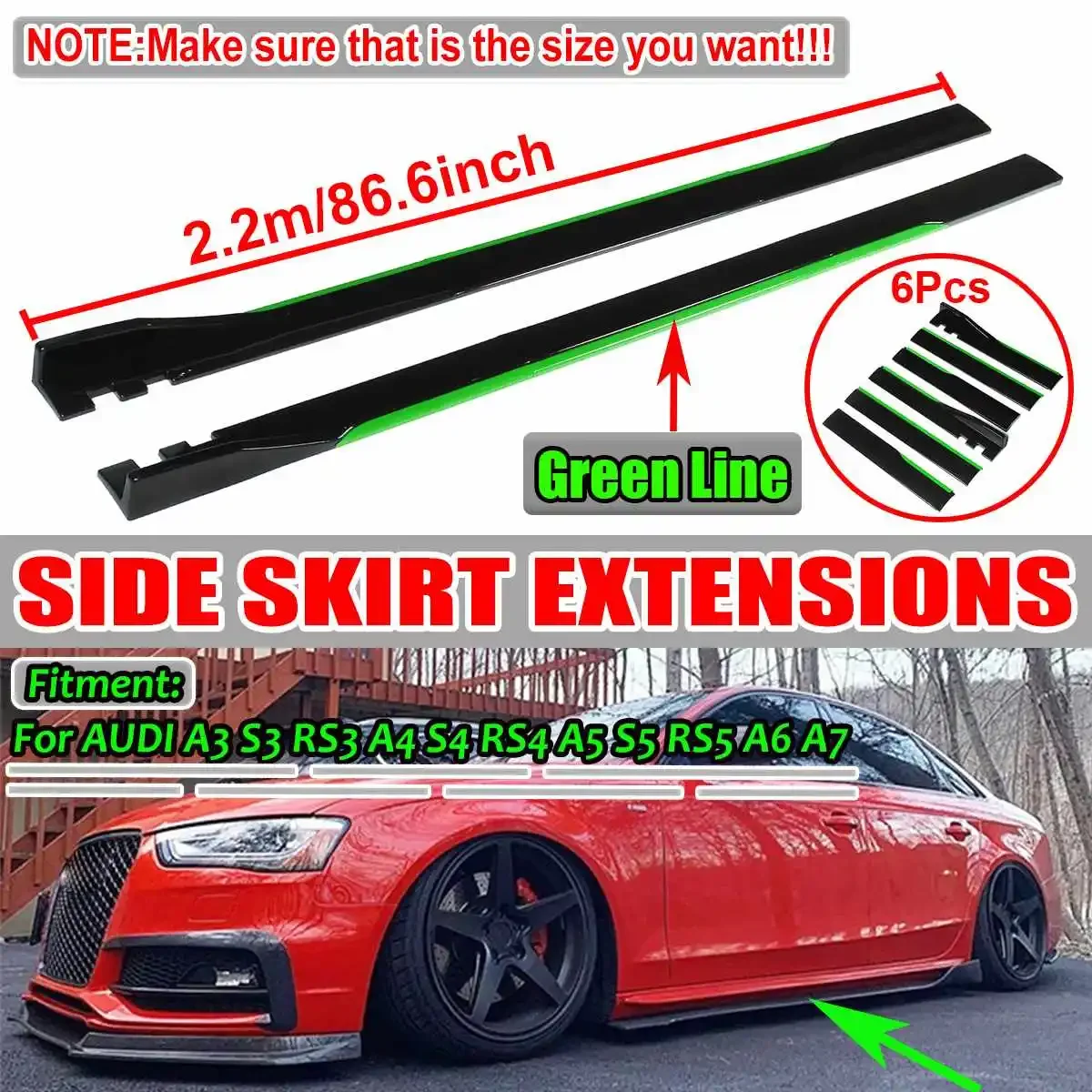 

A3 2.2m Car Side Skirt Extensions Side Skirts Winglet Lip For AUDI A3 A4 A5 A6 A7 A7 A8 Q3 Q5 Q7 RS5 RS6 RS7 S3 S4 TT Body Kit