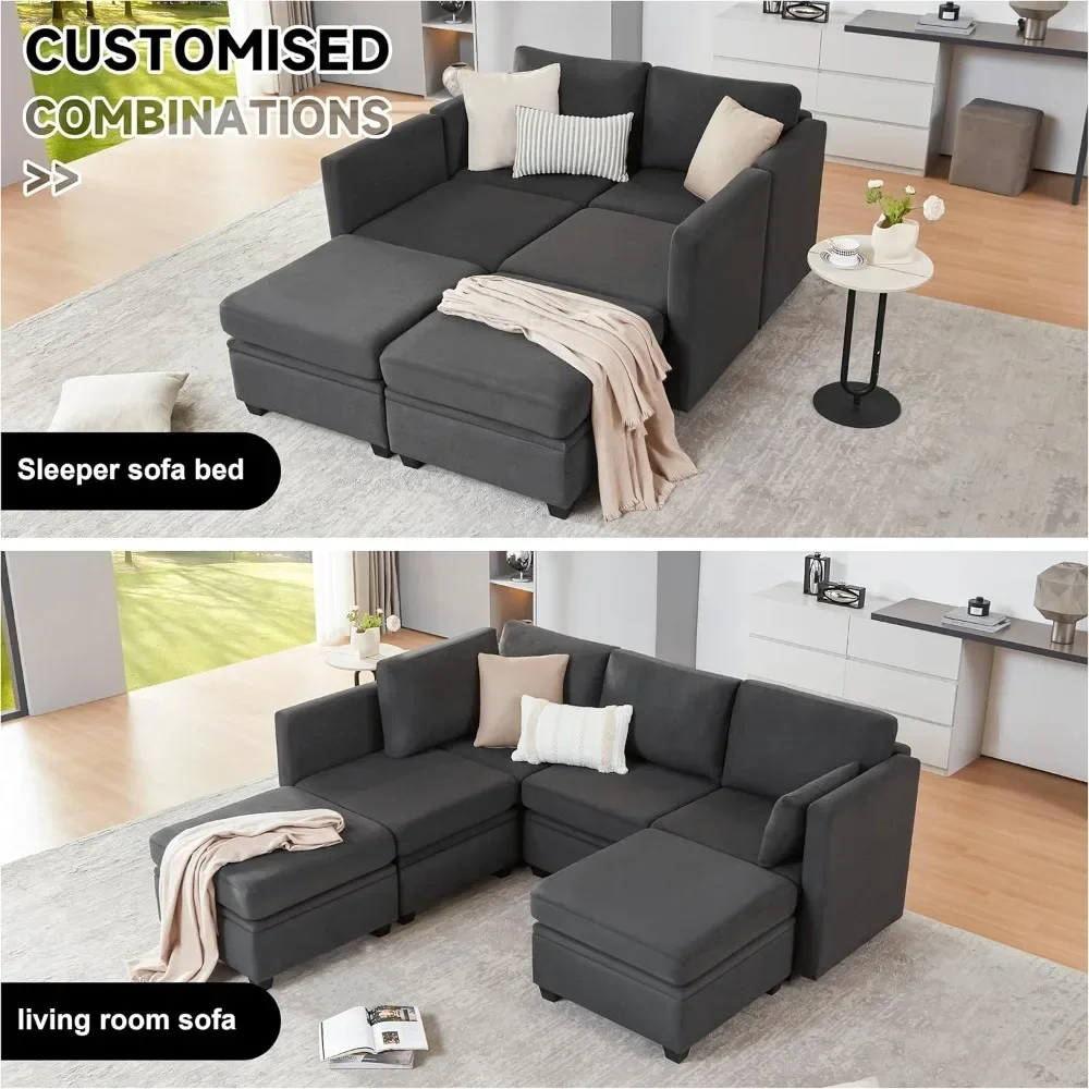 Living Room Sofas, 6 Seat Sectional Sofa with Storage, High Supportive & Soft Sponges, U Shaped Sofas