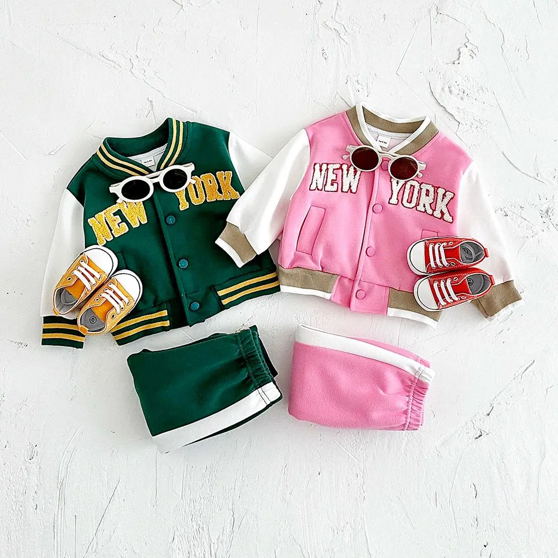 Newborn Baby 2024 Boys Girls Clothes Autumn New Embroidery New York Loose Coat Top+Thick Pants Set Fashionable Baseball Jacket