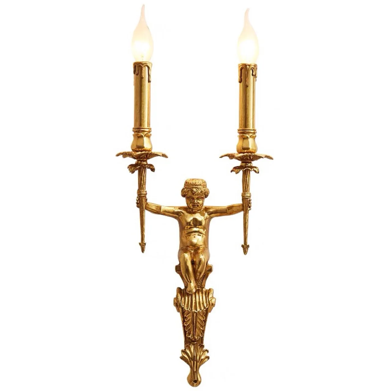 

French wall lamp, retro all copper, double-headed creative western angel aisle lamp