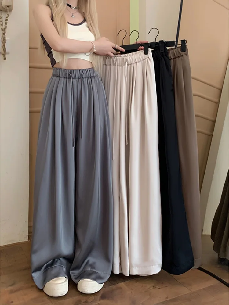 

Casual Pants For Women 2024 Summer Gray High-end Straight Wide Leg Pants High Waist Pants