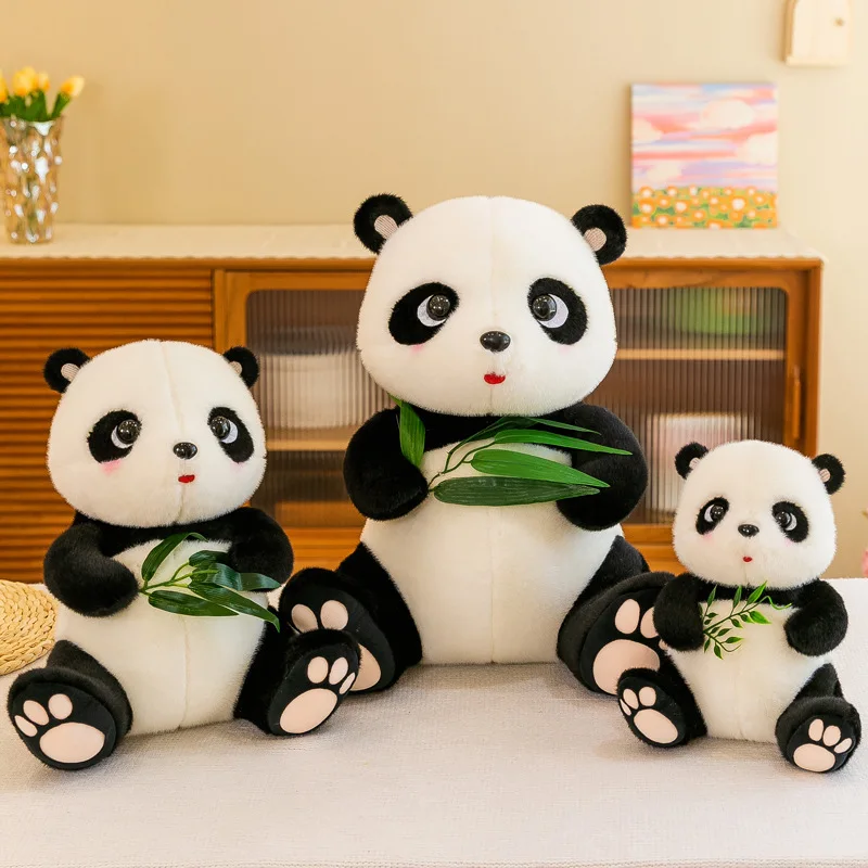 Cute Panda Bamboo Leaf Plush Toys Simulation Panda Stuffed Animals Plushies Dolls Soft Huggable Pillow Home Decor Birthday Gifts