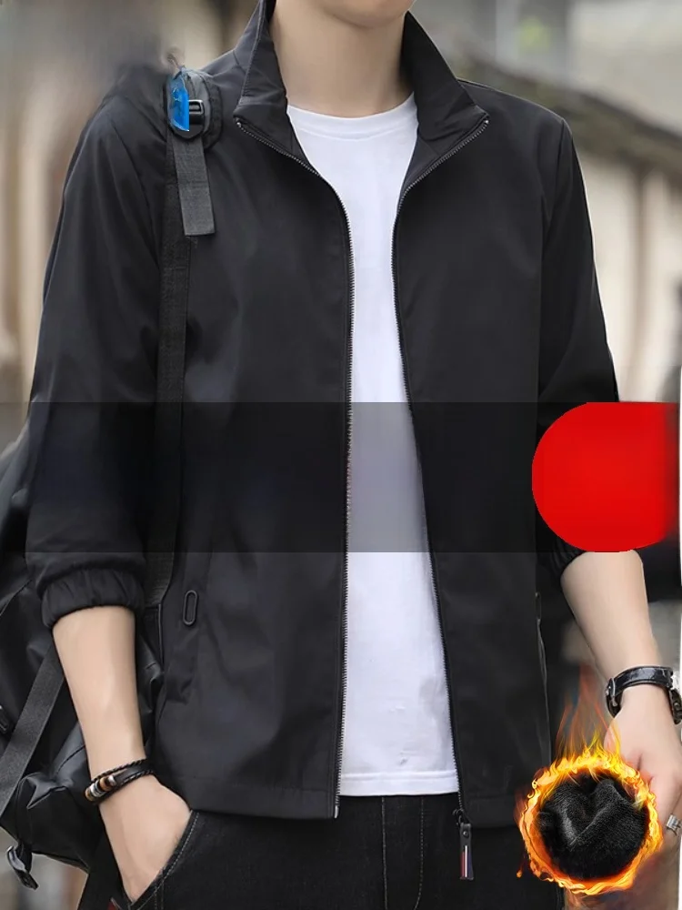 

Paul Men's Loose Casual Busin Jaet f High Collar Windproof Fce Lined Thiened Anti-ironing Windproof Clothes