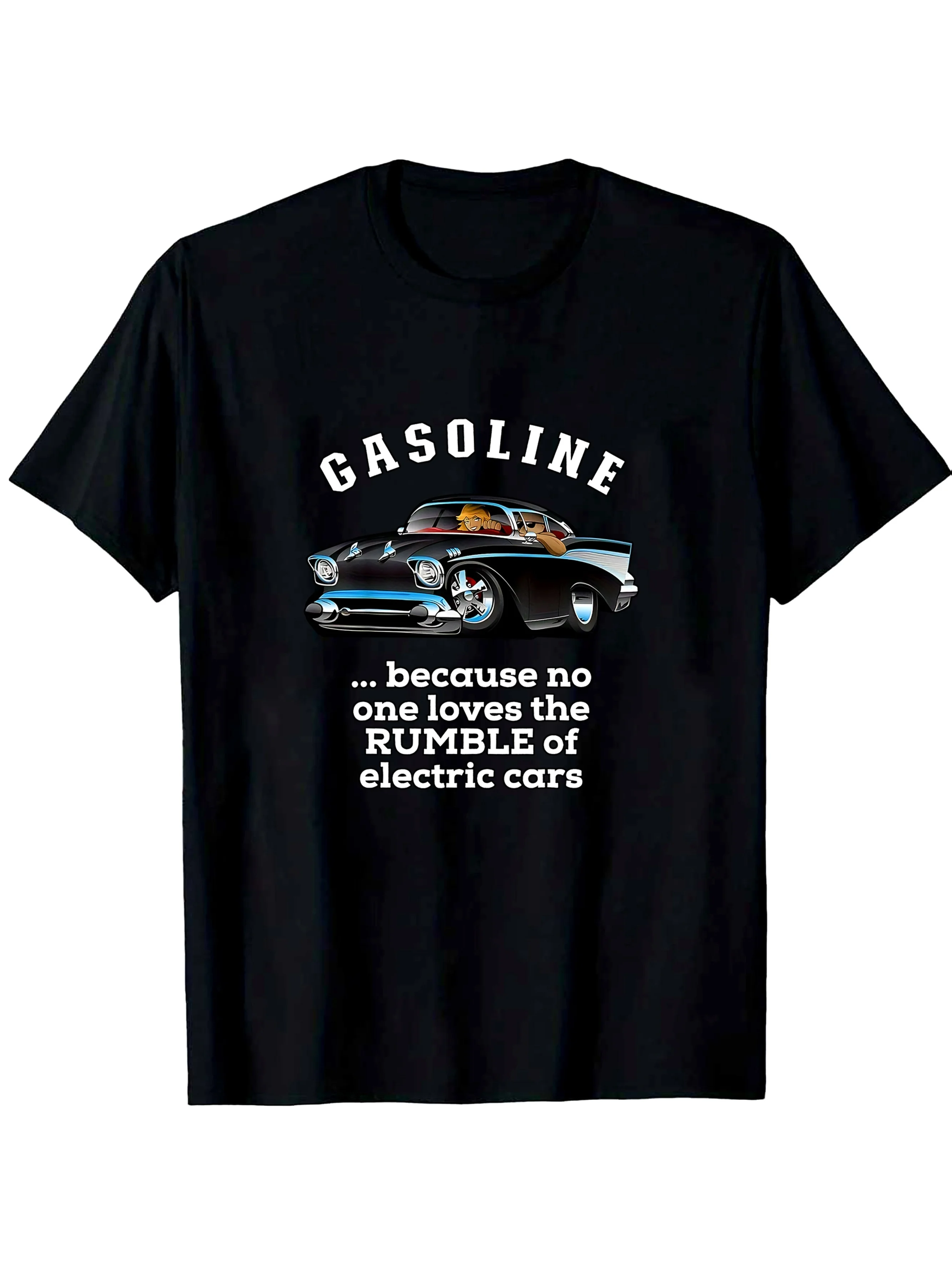 Men's Retro Gasoline Roar Hot Muscle Car Pattern T-shirt Classic Blue Car Design in 1950s Style, Clothing for Car Enthusiasts