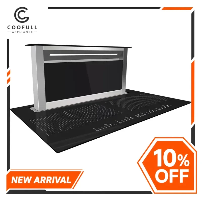 for Downdraft Induction Hob 2 in 1 Electric Cooker Hood Built In Stove Ventilation Modern Kitchen Hotel Home Appliance Black