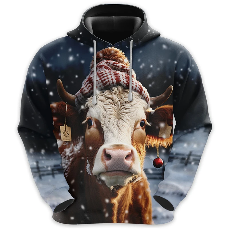 Cute Cow Pattern Hoodies Fashion Autumn Winter Long Sleeve Funny Animals Cows 3D Printed Sweatshirt Casual Loose Kids Pullovers