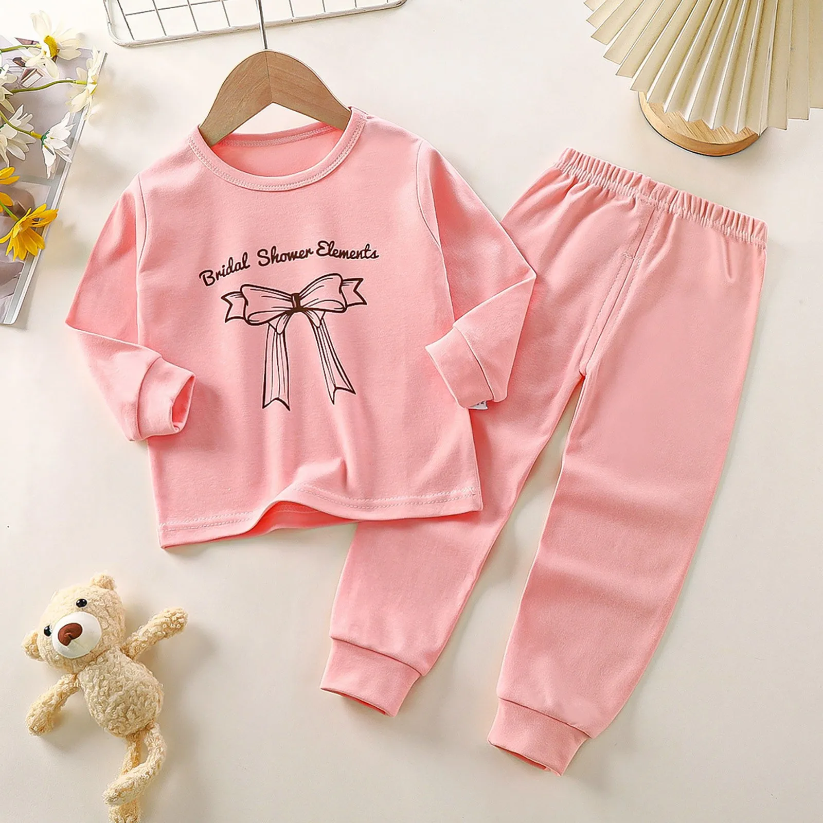 

Baby Pajamas Strawberry Pattern Long Sleeve Pajama Set For Kids Children Cute Graphic Print Long Pants 2 Piece Sets Girls Pajama