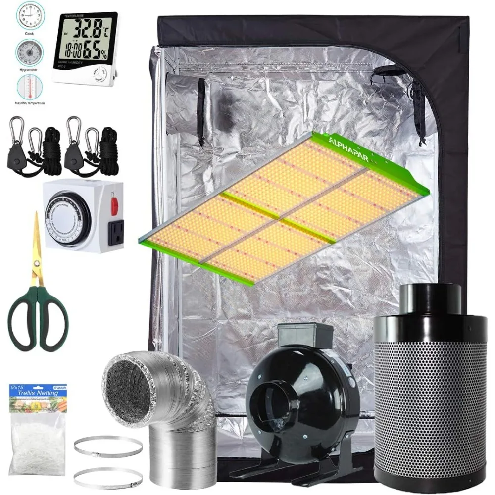 

48''x24''x72'' Grow Tent Complete Kit, 400W Full Spectrum Sunlike LED Grow Light 6'' Fan Kit, Indoor Growing Package