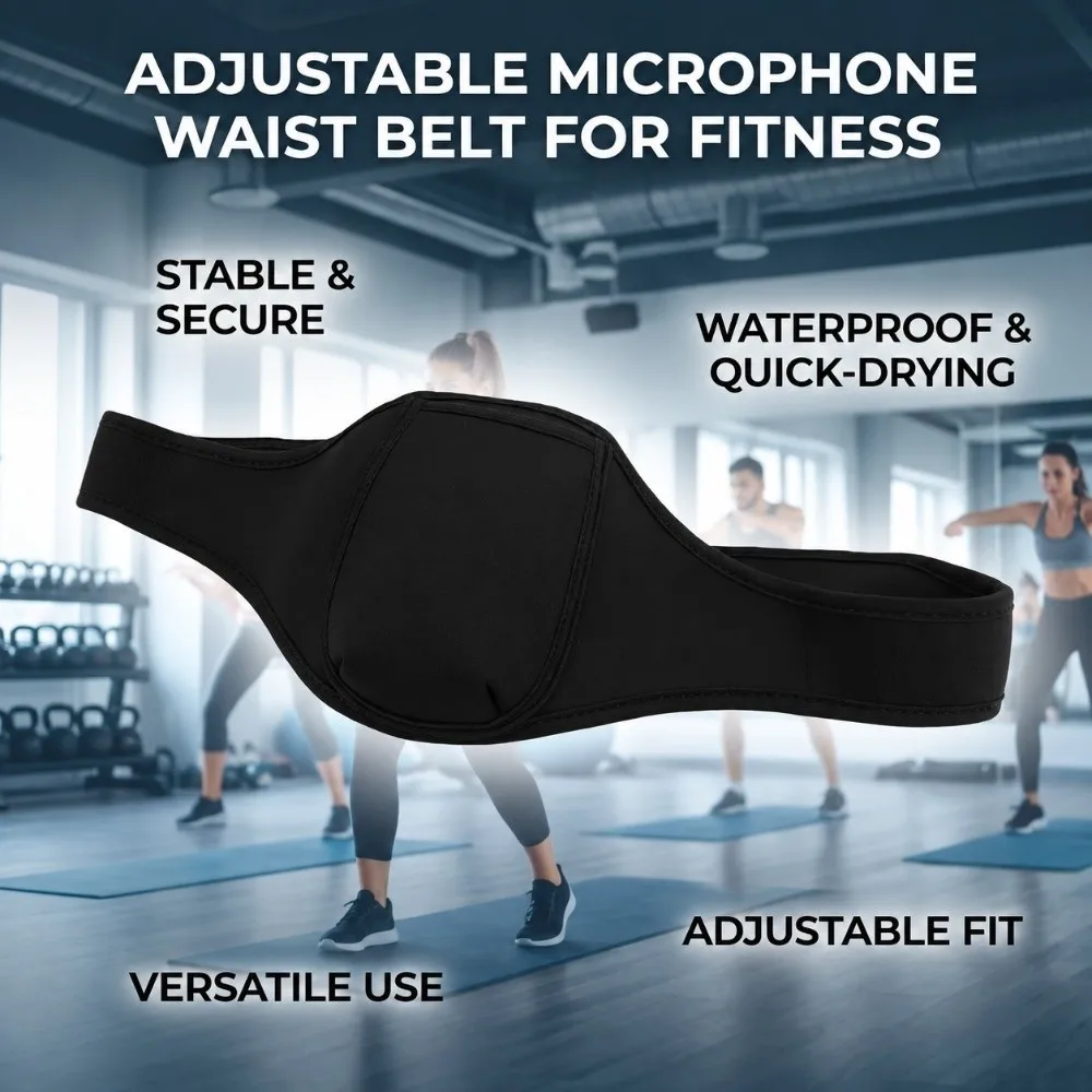 2PCS Black Microphone Waist Belt Adjustable Strap Elastic Mic Belt Holder Diving Fabric Lightweight Fitness Instructor Mic Belt