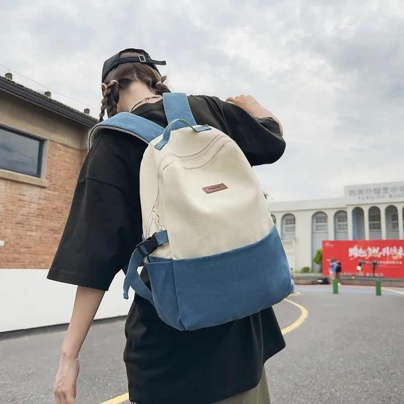 Mochila de lona Unisex para mujer, de colores mezclados morral escolar japonés, combina con todo, informal, para estudiantes universitarios, a la moda, novedad de 2023