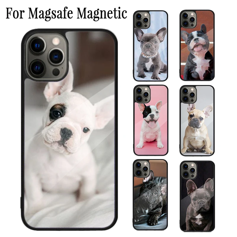 French Bulldog Dog Pug Magnetic Phone Case Coque For iPhone 16 15 14 Plus 13 12 Mini 11 Pro Max Magsafe Wireless Charging Cover