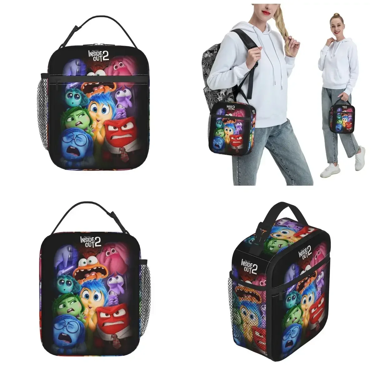 Inside Out Emotions Anger Insulated Lunch Bag Thermal Bag Reusable Cartoon Portable Tote Lunch Box Bento Pouch School Travel