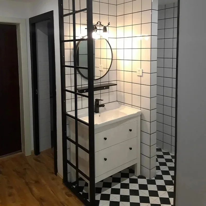 Nordic bathroom cabinet combination modern simple small apartment face wash hand wash table set bathroom floor type