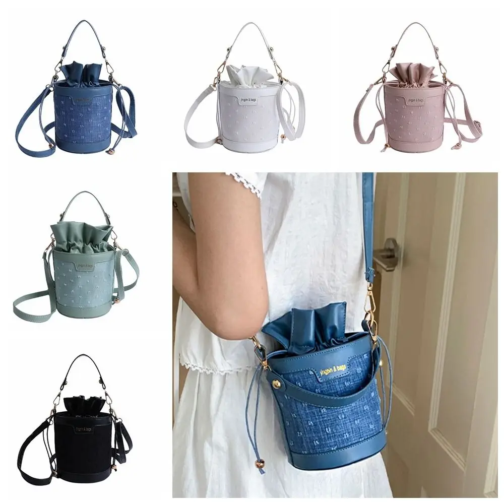 

Милая сумка-ведро в корейском стиле на шнурке, цилиндрическая сумка через плечо из искусственной кожи, ручная однотонная сумка через плечо для путешествий