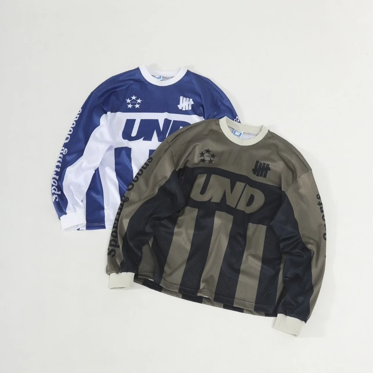 UNDEFEATED Graphic Mesh Football Jersey Vintage Crewneck Loose Fit Breathable Unisex Pullover Long Sleeve T-Shirt for Streetwear