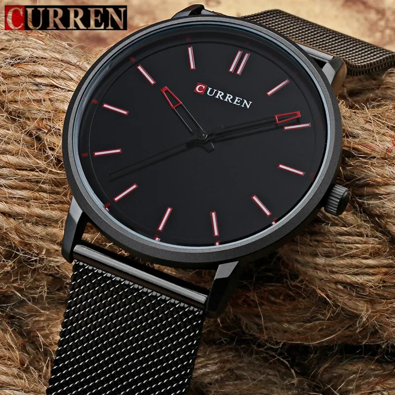 2024 Top Luxury brand CURREN 8233 Watches Men Stainless Steel Mesh strap Quartz-watch Ultra Thin Dial Clock relogio masculino