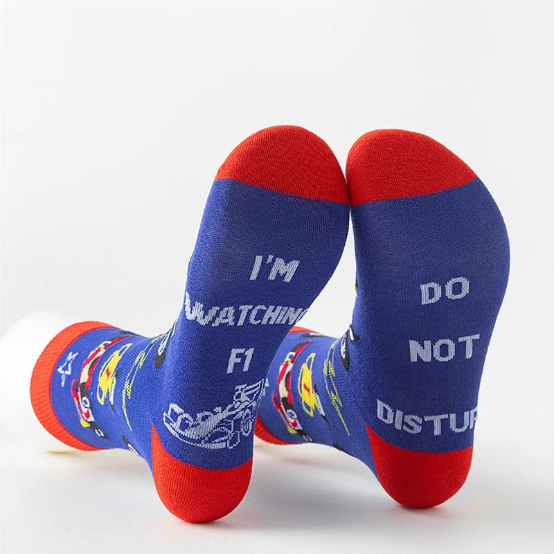 Street Sle Couple Sos Mid-Calf Letter Print สีแดงและสีน้ำเงิน ลายพิมพ์ตัวอักษร Sos สุดเทรนดี้สำหรับผู้ชายและผู้หญิง ใส่ได้ทุกฤดูกาล สไตล์ลำลอง