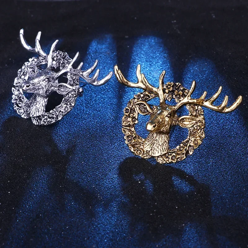 Retro Deer Elk Head Brooches Pins Fashion Animal Lapel Pin Brooch Badge Christmas Jewelry Gifts for Women and Men Accessories