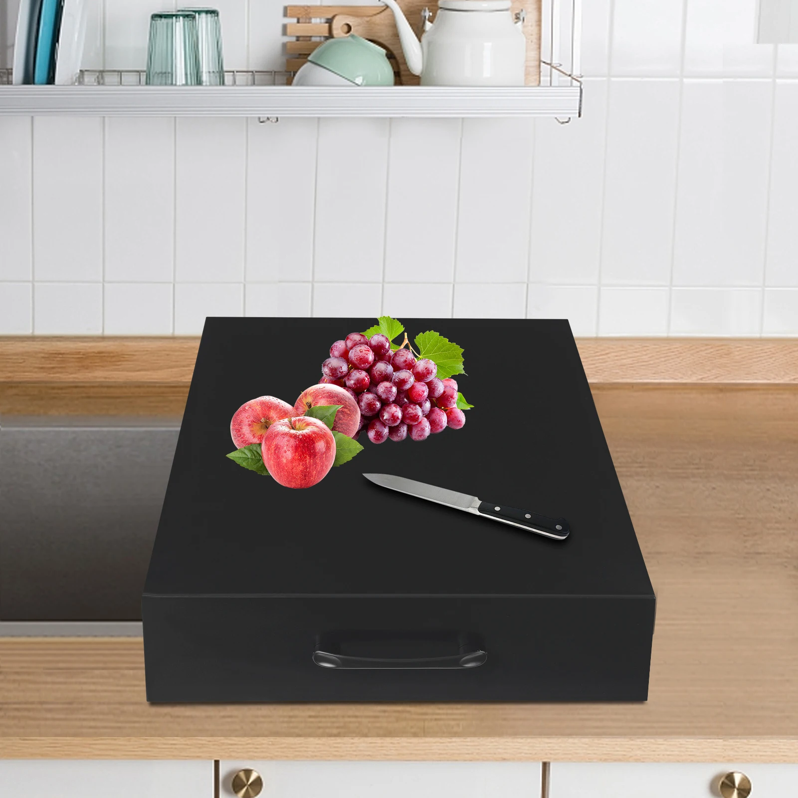 

Multifunctional Stove Top Cover Carbon Steel Noodle Board Black Lid with A Handle for Home Kitchen, Restaurant, Camping