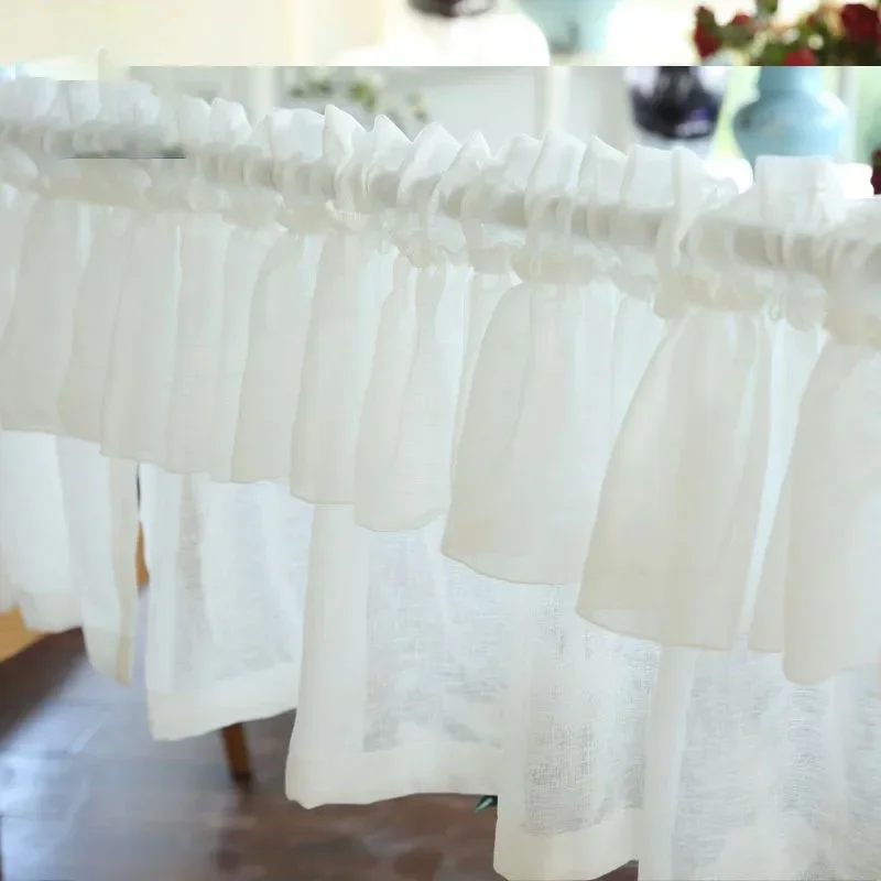 

Short Window Kitchen Curtains White Linen Fabric Farmhouse Semi-sheer Valance Modern Style Home Decor Rod Pocket W150xL40 Cm 1pc