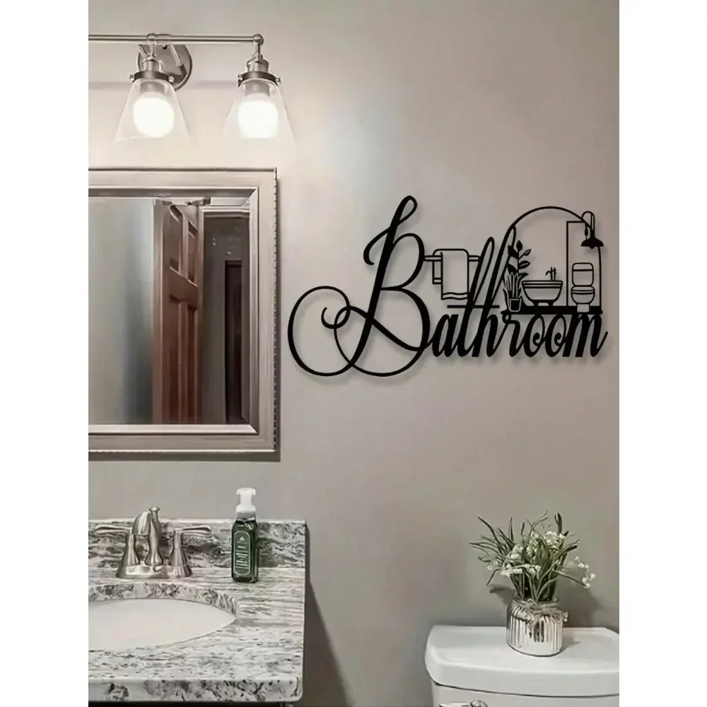 CIFBUY 1pc Modern Iron Metal Wall Art Decor Rustic Bathroom Sign Removable & Reusable Wall Hanging