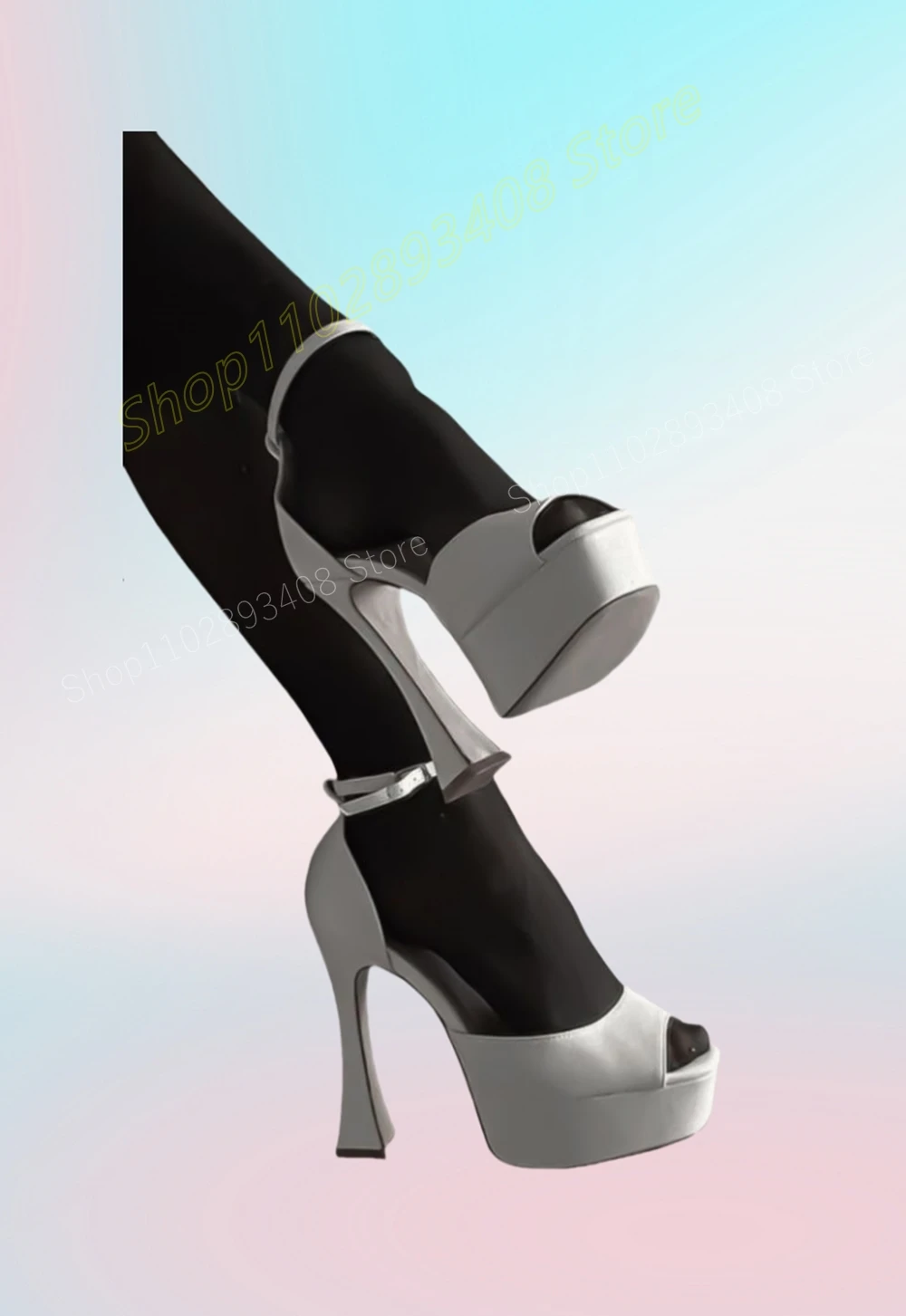 

White Strange Style Heel Elegant Sandals Matte Leather Ankle Buckle Strap Peep Toe Sexy Women Shoes 2024 Zapatos Para Mujere