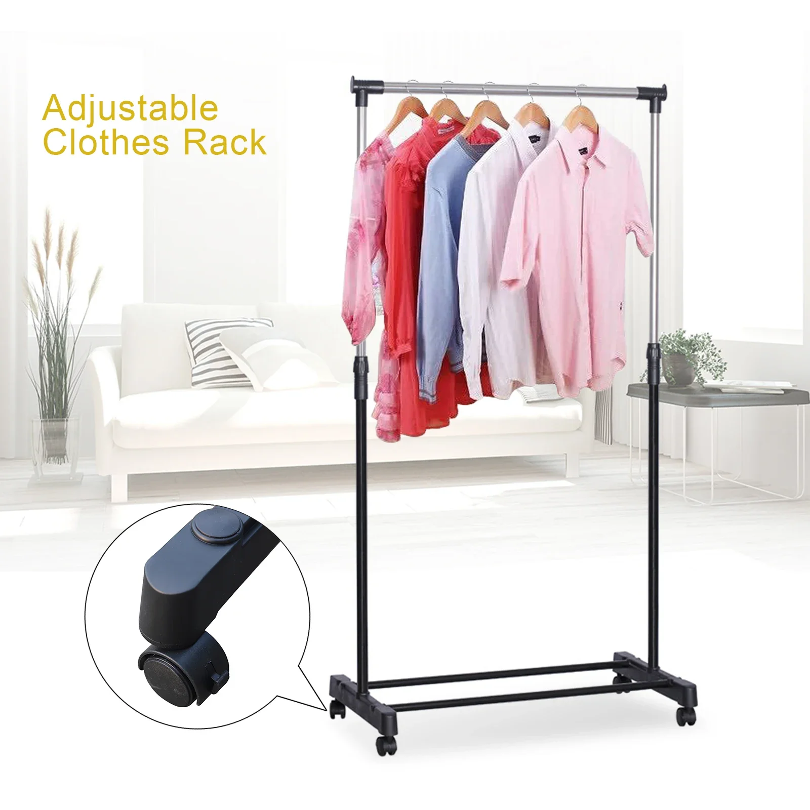 Laundry Drying Rack Clothes Storage Hanger Stand Black All-round Three-dimensional Ventilation w/ Brake Roller