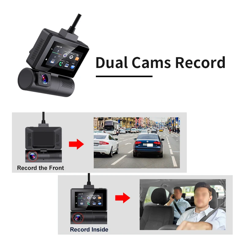 ADAS 4G Android DVR Remote Parking Monitor 3''Touch Dash Cam WIFI GPS Dual lens 2WAY Talk Live Streaming on Car ASSIST APP